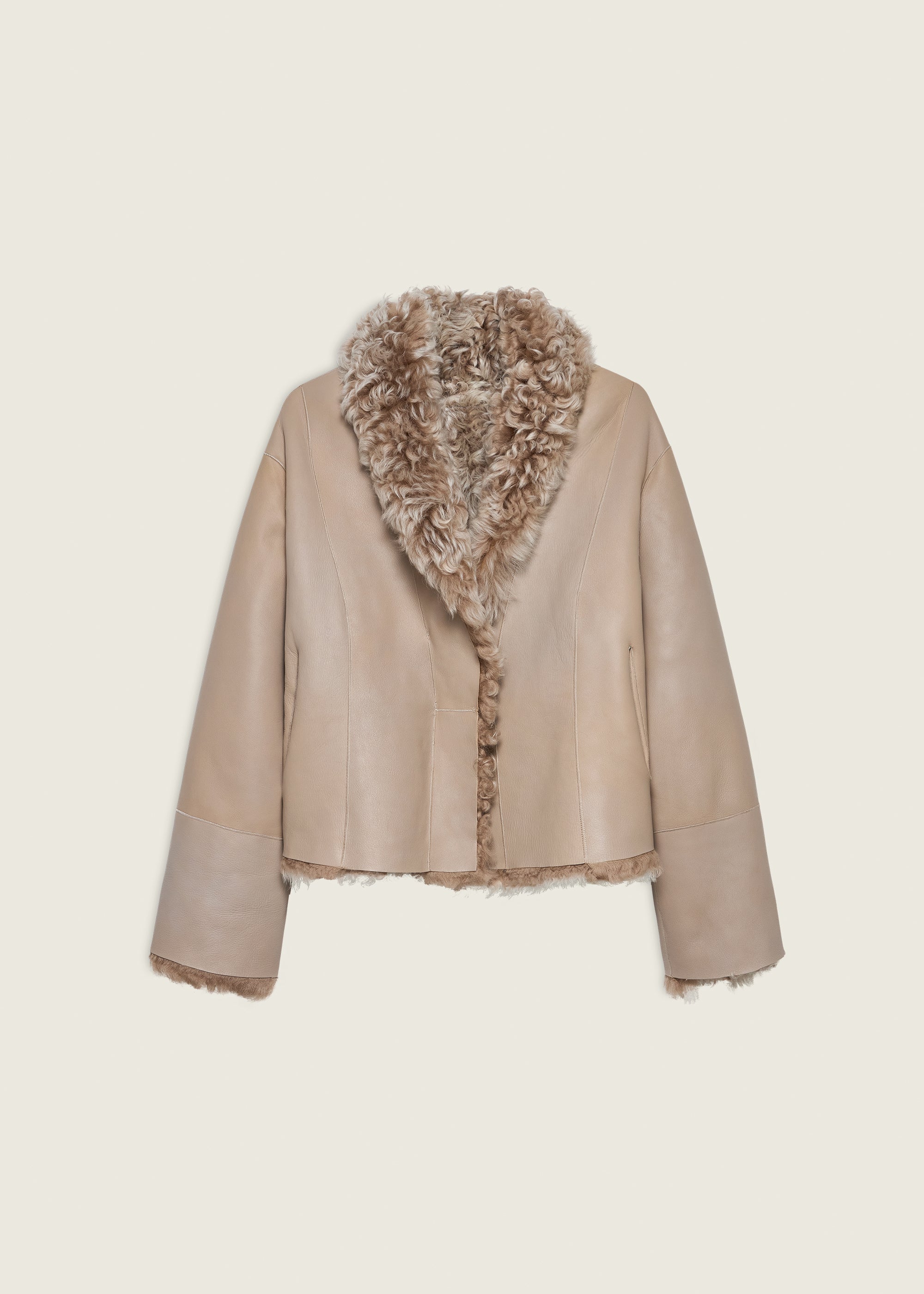 MOONEY | Cropped Curly Shearling Jacket | Camel