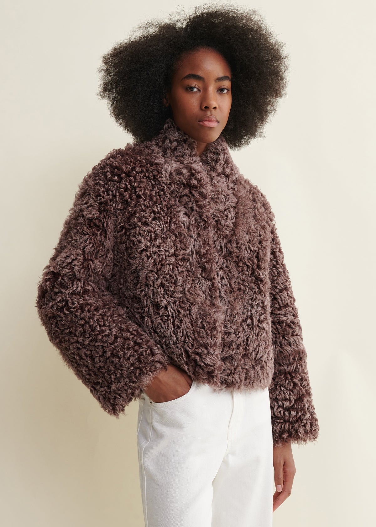 Mooney | Reversible Curly Shearling Jacket | Mahogany
