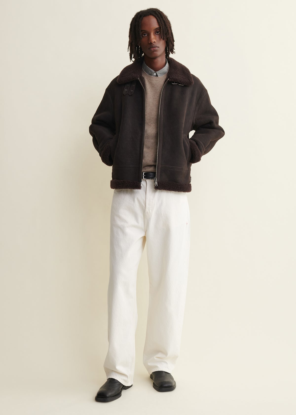 Sano | Shearling Aviator jacket | Mud Brown