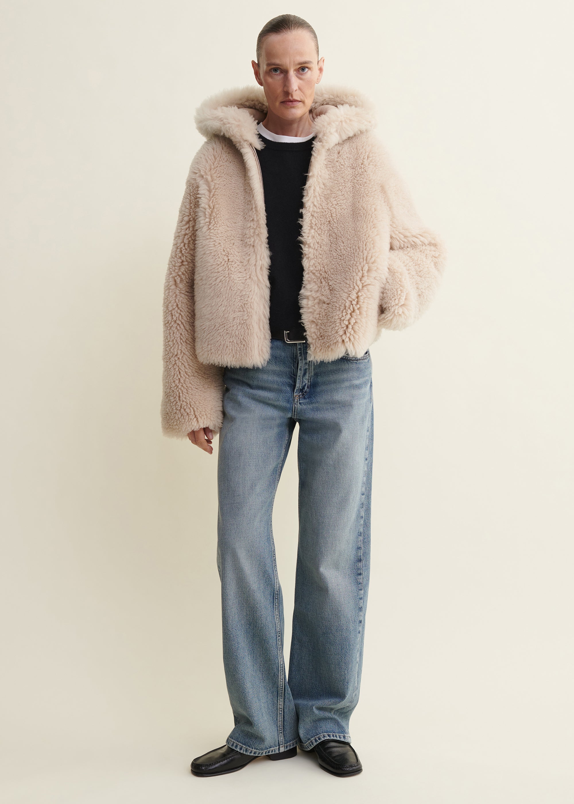 BIANCA | Hooded Shearling Jacket | Albaster