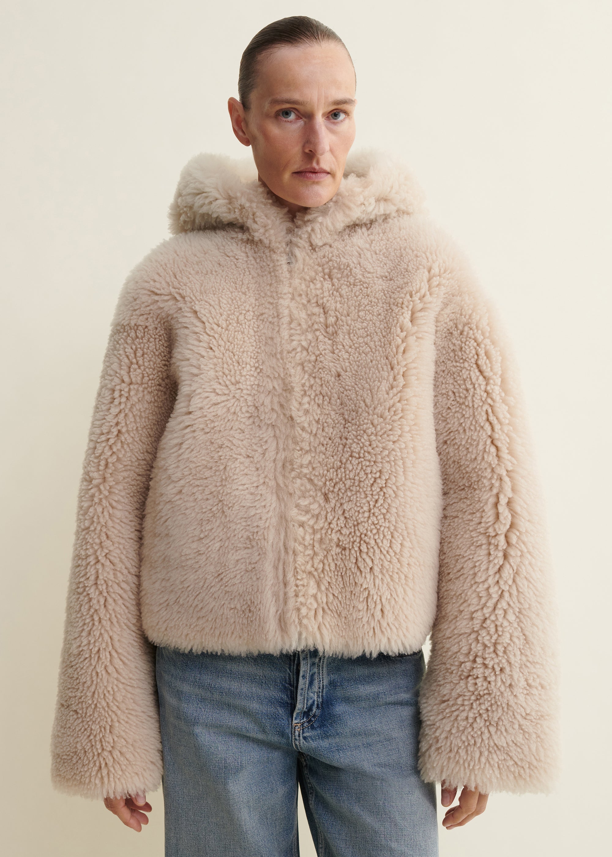 BIANCA | Hooded Shearling Jacket | Albaster