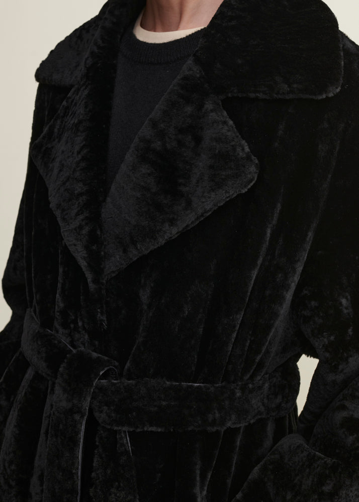 RIEN Velvet Shearling Coat | Black