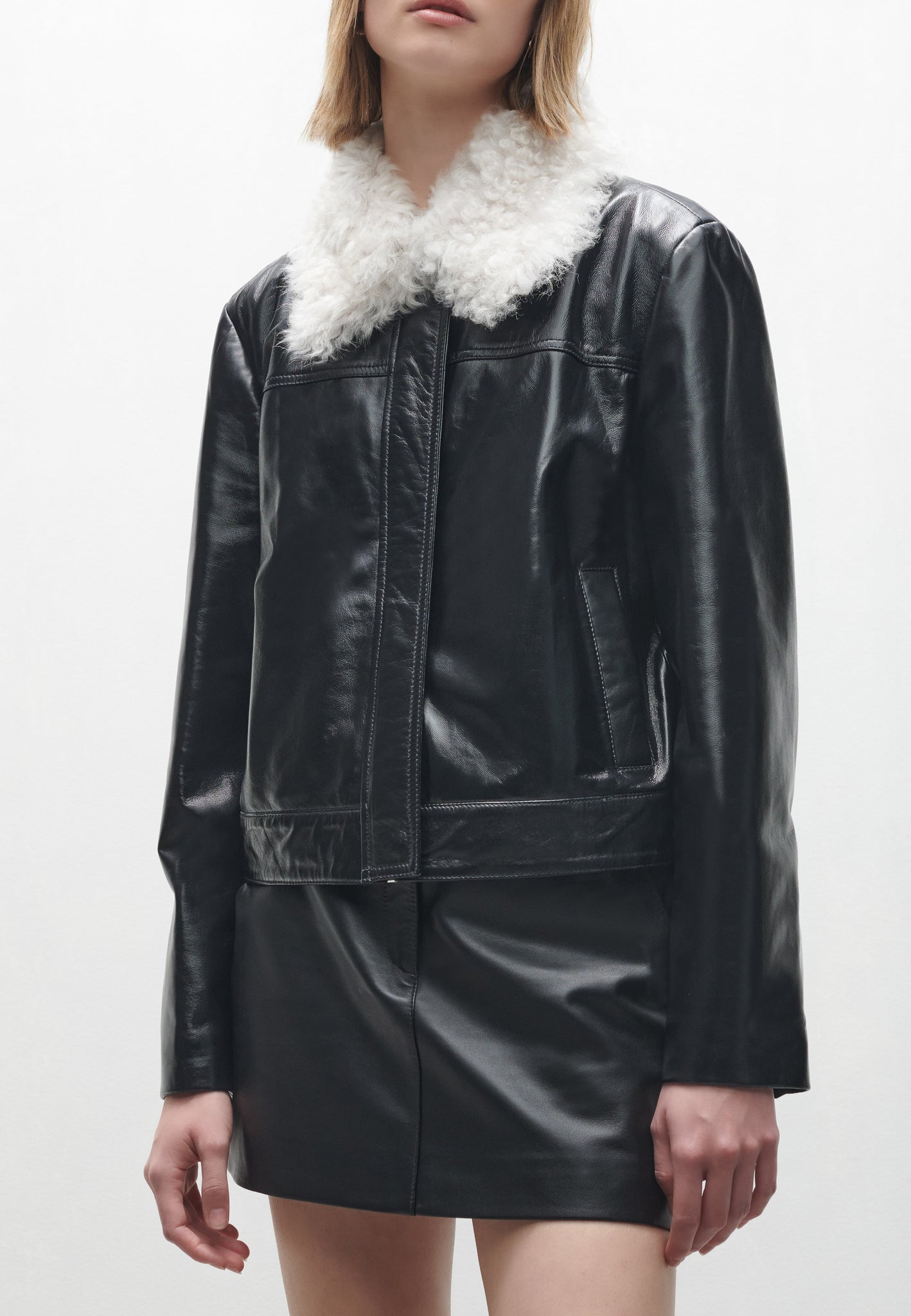 MAYA | Leather jacket with shearling collar