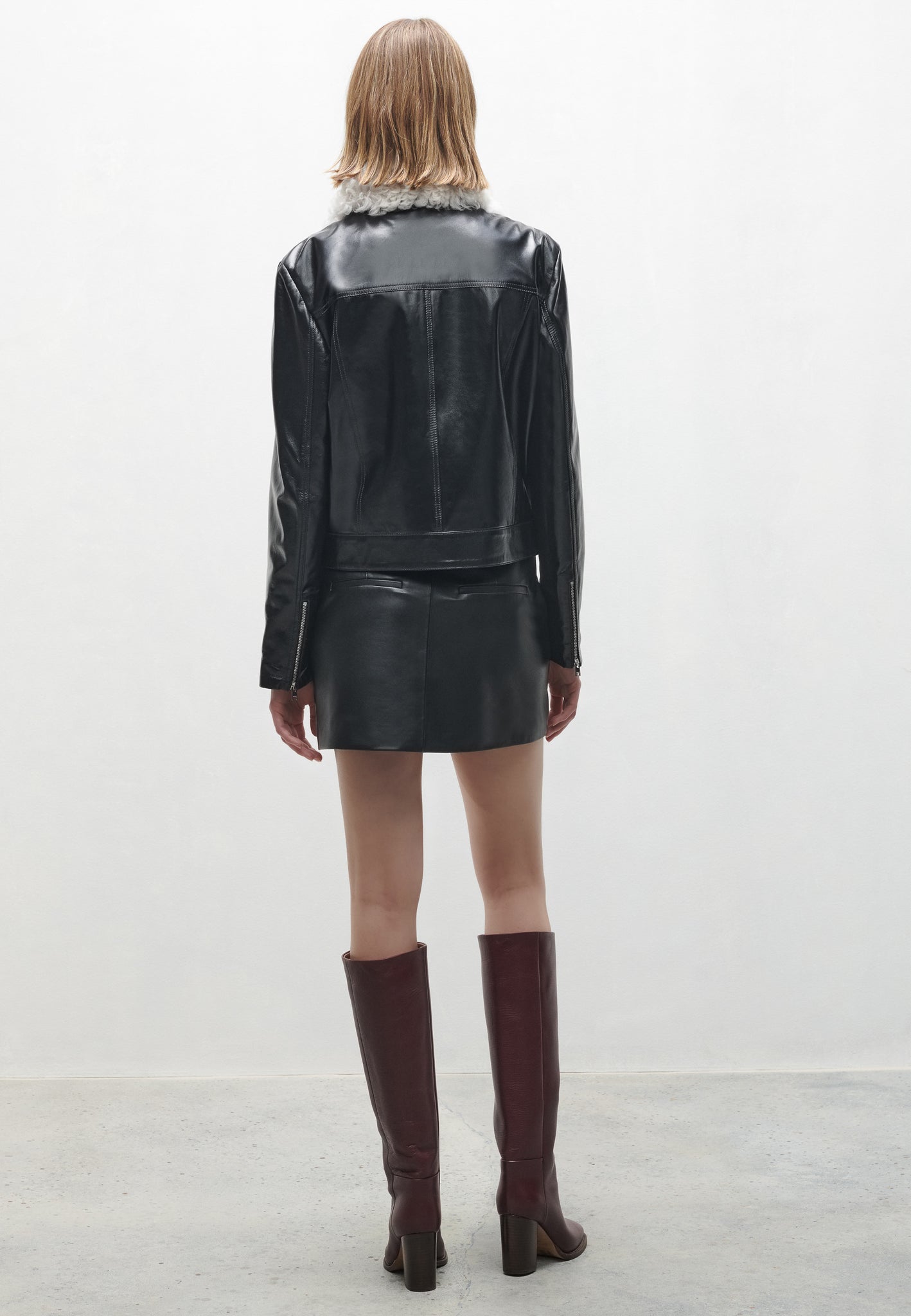 MAYA | Leather jacket with shearling collar