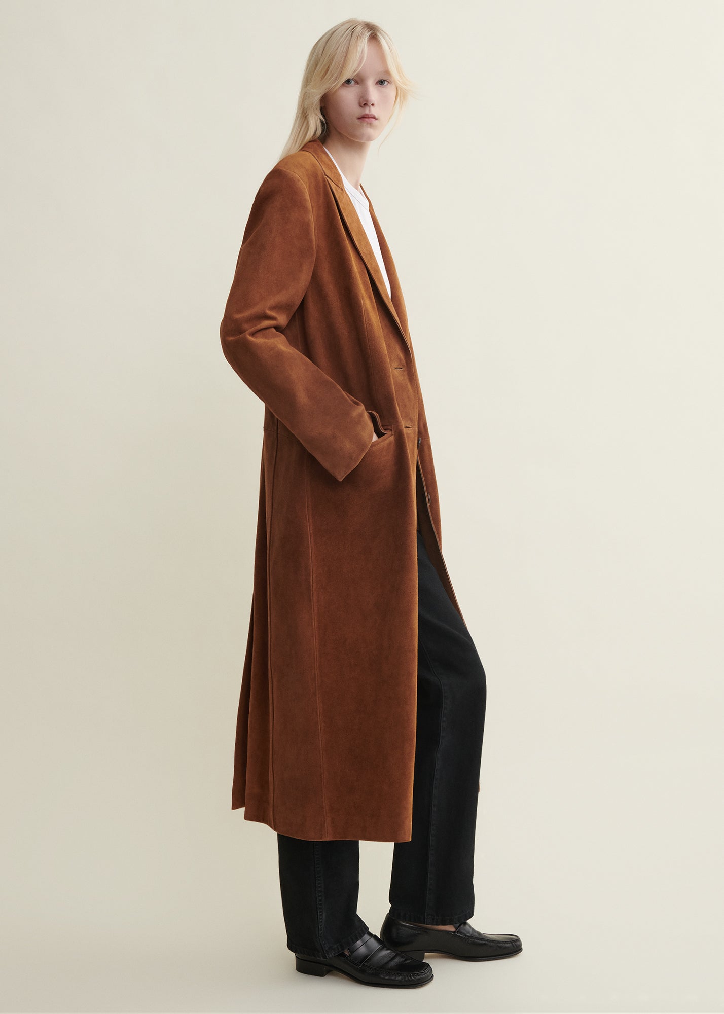 ジャケット・アウター Archive Suede Leather Long Coat Studded ALISSA | Gritty Suede Long Coat