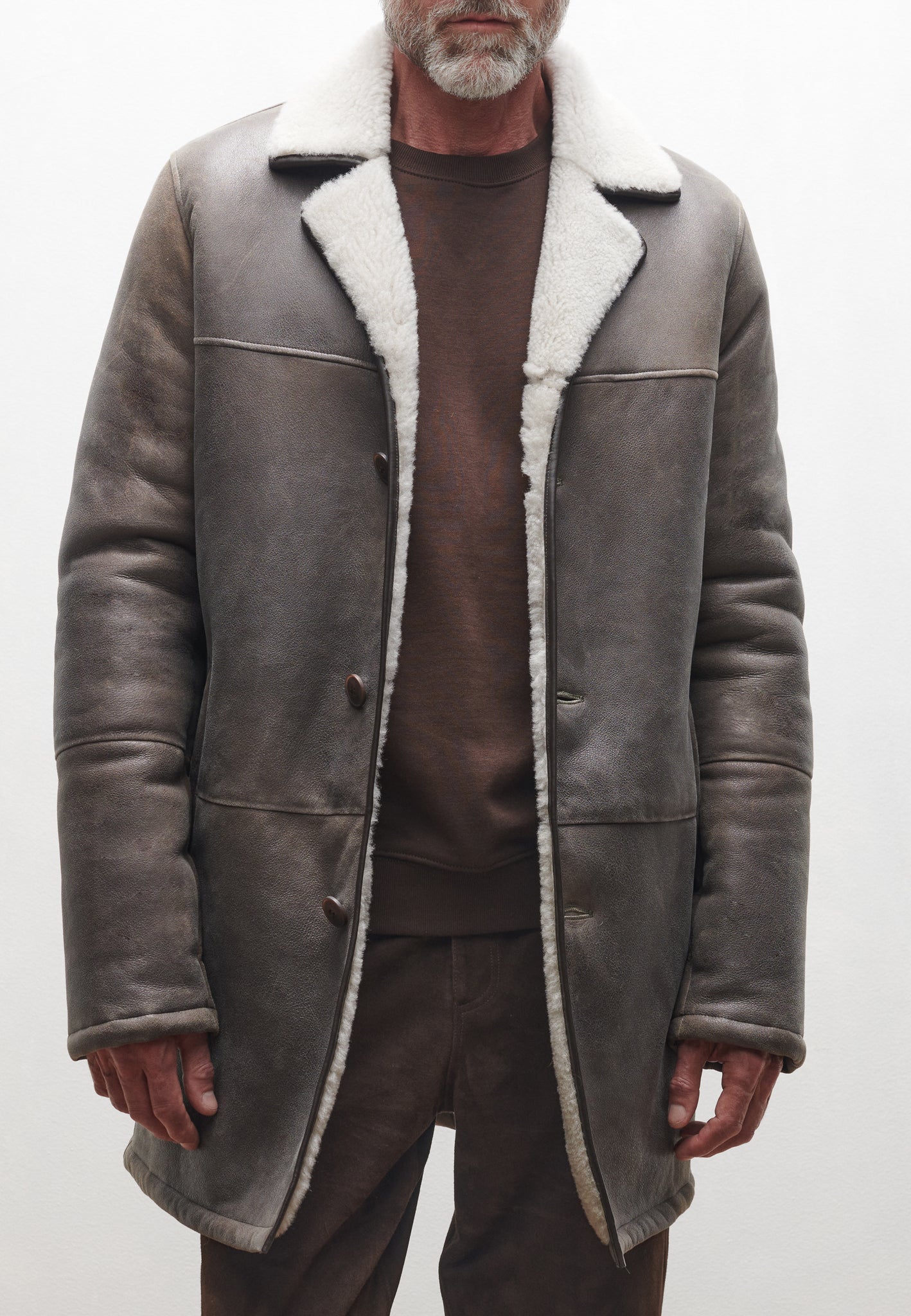 STEFANO | Long leather shearling coat