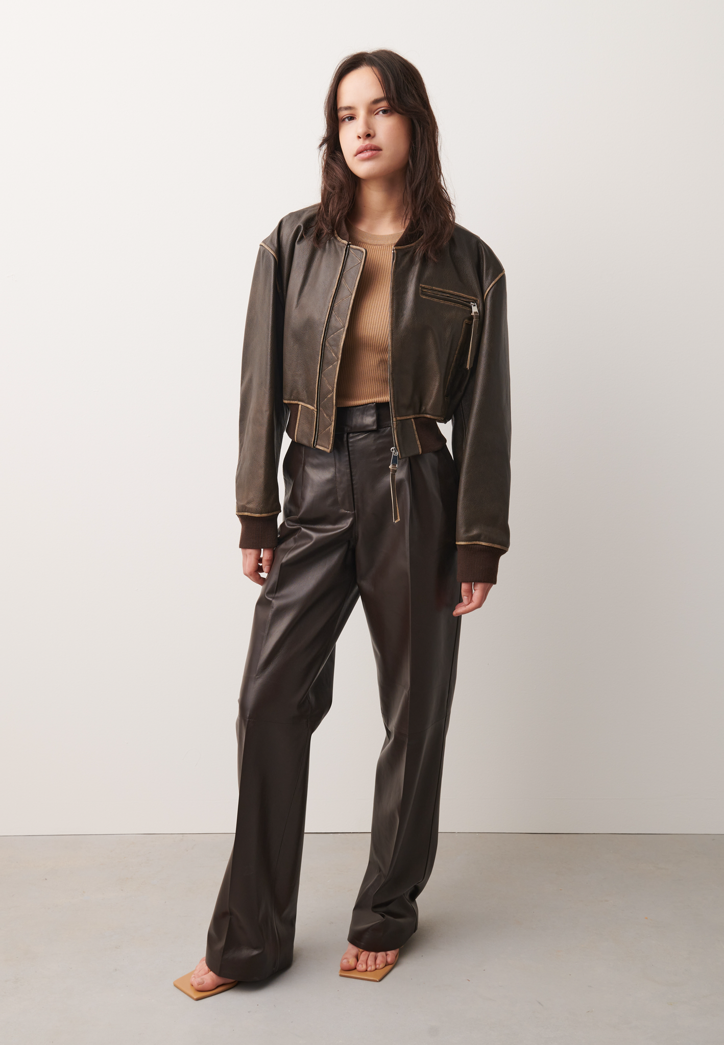 ELETTRA | Leather cropped vintage jacket